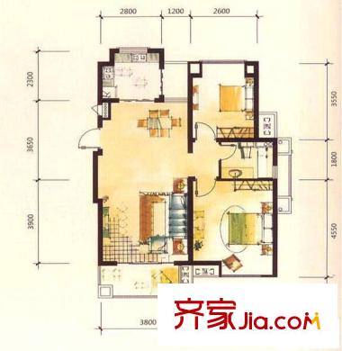 天華綠谷莊園戶型圖二期01、03、28#1-6層G2b戶型圖 2室2廳1衛(wèi)1廚