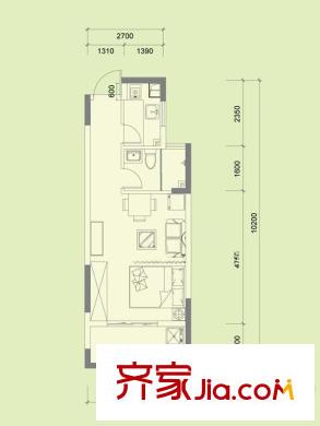 東郊小鎮(zhèn)戶型圖第五街區(qū)15幢標準層A30戶型 1室2廳1衛(wèi)1廚