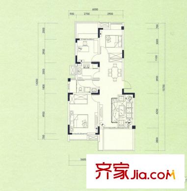 東郊小鎮(zhèn)戶型圖第八街區(qū)10-15,19,20幢標準層H2戶型 3室2廳1衛(wèi)1廚