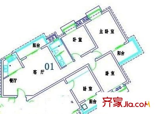 百家湖花園倫敦城戶型圖戶型圖 3室 3室2廳1衛(wèi)1廚