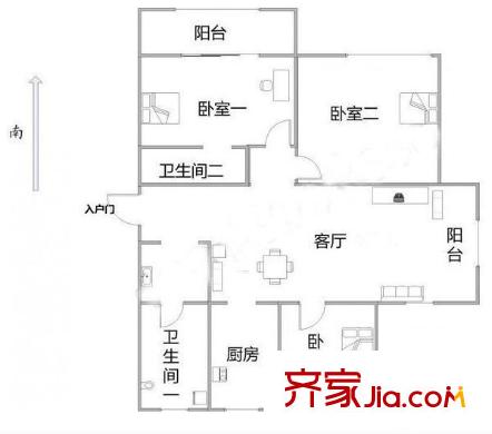 江南青年城戶型圖戶型圖 3室 3室2廳2衛(wèi)1廚