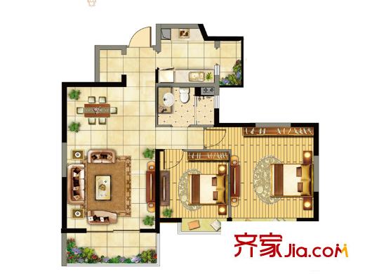 星雨華府戶型圖五期3棟標(biāo)準(zhǔn)層k2戶型 2室2廳1衛(wèi)1廚