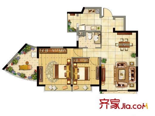 星雨華府戶型圖五期3棟標(biāo)準(zhǔn)層k1戶型 2室2廳1衛(wèi)1廚