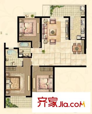 世茂濱江新城戶型圖戶型圖 3室 3室2廳2衛(wèi)1廚