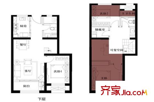 五礦崇文金城二期11-12#、18#標(biāo)準(zhǔn)層U系列B戶型 3室2廳2衛(wèi)1廚