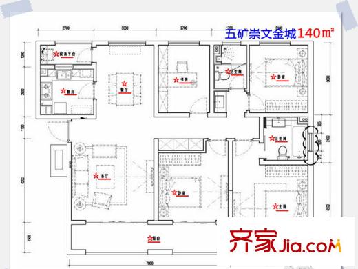 五礦崇文金城一期10#、16#標(biāo)準(zhǔn)層V系列B戶型 4室2廳2衛(wèi)1廚