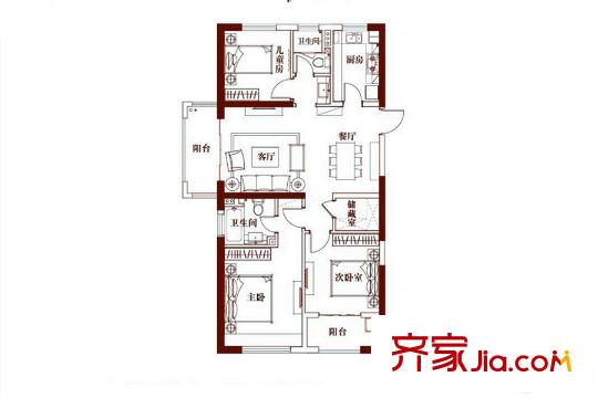 五礦崇文金城二期19#、22#標(biāo)準(zhǔn)層V系列A戶型 3室2廳2衛(wèi)1廚