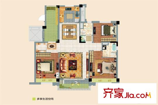 南京碧桂園花園洋房標準層YJ115t戶型 3室2廳1衛(wèi)1廚