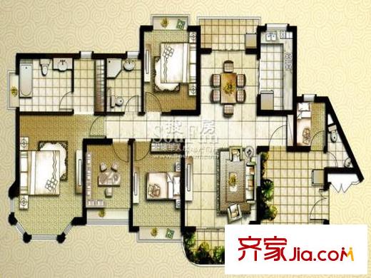 恒大綠洲戶型圖戶型圖 5室 5室2廳3衛(wèi)1廚