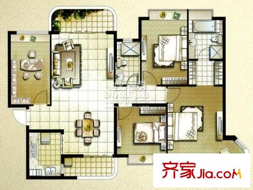 恒大綠洲戶型圖戶型圖 4室 4室2廳2衛(wèi)1廚