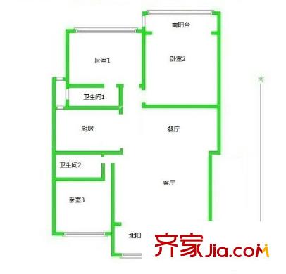 翠屏國際城戶型圖戶型圖 3室 3室2廳2衛(wèi)1廚
