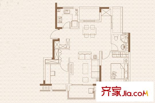 世茂夢享家項目B戶型 3室2廳1衛(wèi)1廚