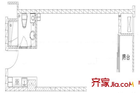 贊成領尚一期01幢標準層D戶型 1室1廳1衛(wèi)1廚