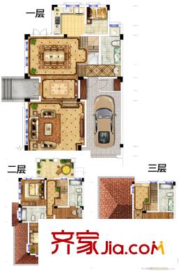 普羅旺斯小鎮(zhèn)一期雙拼別墅SP1戶型 4室2廳4衛(wèi)1廚