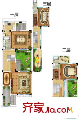 普羅旺斯小鎮(zhèn)一期聯(lián)排別墅LP1戶型 4室2廳3衛(wèi)1廚