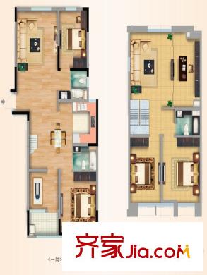 悅恒君鉑標準層躍層C戶型 3室2廳2衛(wèi)1廚
