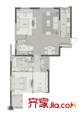 都市羲和一期B幢標準層C戶型 3室2廳2衛(wèi)1廚