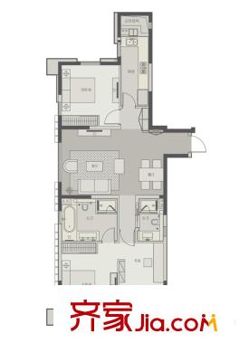 都市羲和一期B幢標準層D戶型 3室2廳2衛(wèi)1廚