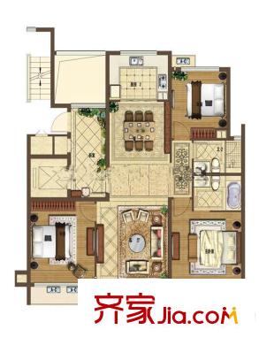 翠屏托樂嘉旺鄰居標準層K戶型 3室2廳1衛(wèi)1廚
