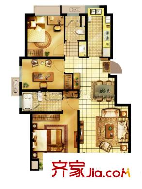 翠屏托樂嘉旺鄰居標準層I戶型 3室2廳1衛(wèi)1廚