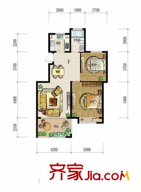 翠屏托樂嘉貴鄰居組團E01#樓標準層F戶型 2室2廳1衛(wèi)1廚