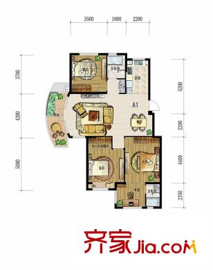 翠屏托樂嘉貴鄰居組團E02#樓標準層A1戶型 4室2廳2衛(wèi)1廚