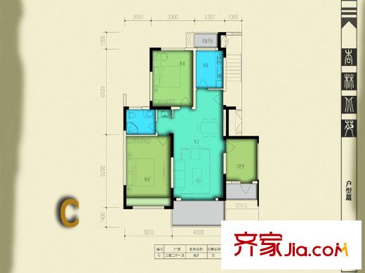 杏林北苑01、02棟 標準層C戶型 3室2廳1衛(wèi)1廚