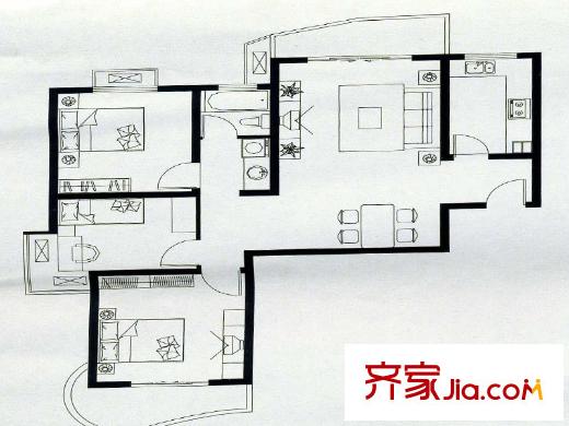 武夷綠洲四期1-10號(hào)樓標(biāo)準(zhǔn)層C1戶型 3室2廳1衛(wèi)1廚