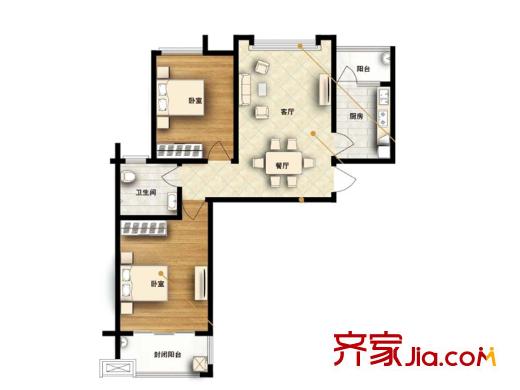 北宸新苑二期7、9、11號(hào)樓標(biāo)準(zhǔn)層C戶型 2室1廳1衛(wèi)1廚