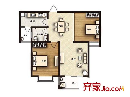 北宸新苑二期7、9、11號(hào)樓標(biāo)準(zhǔn)層B1戶型 2室2廳1衛(wèi)1廚