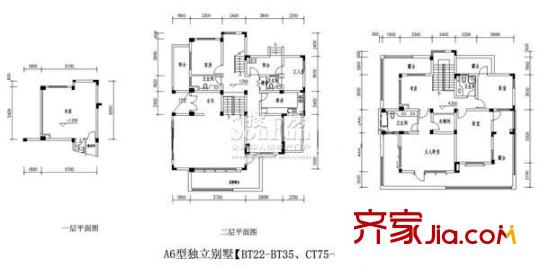 國信自然天城一期A6獨棟別墅樓層平面圖 5室2廳4衛(wèi)1廚