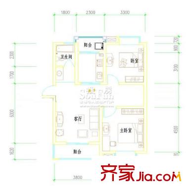 雨山美地一期A’戶型圖 2室2廳1衛(wèi)1廚