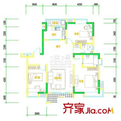 雨山美地一期H’戶型圖 3室2廳1衛(wèi)1廚