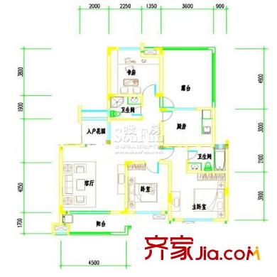 雨山美地一期10#1-4層A3戶型圖 3室2廳2衛(wèi)1廚