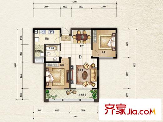 陽光帝景一期1-11#樓標(biāo)準(zhǔn)層D戶型 2室2廳1衛(wèi)1廚
