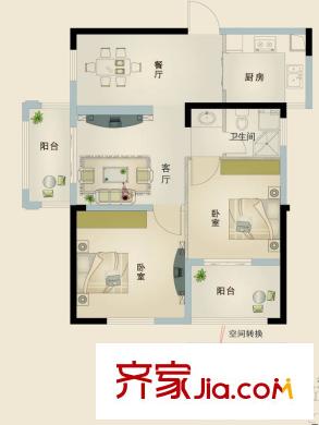 竹山華庭一期1、2號樓標(biāo)準(zhǔn)層A1戶型 3室2廳1衛(wèi)1廚