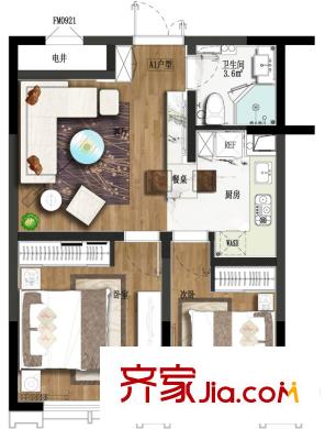 協(xié)眾水岸風(fēng)華一期17、18號樓標(biāo)準(zhǔn)層A1戶型 2室1廳1衛(wèi)1廚