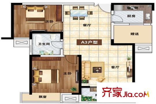 仙林國際花園一期D幢標準層A3戶型 2室2廳1衛(wèi)1廚