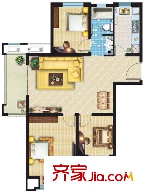 同曦陽光新城一期6#標(biāo)準(zhǔn)層J戶型 3室2廳1衛(wèi)1廚
