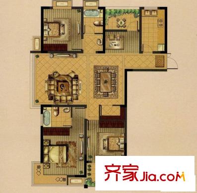 林景御園一期1#2#3#標準層H戶型圖  4室2廳2衛(wèi)1廚