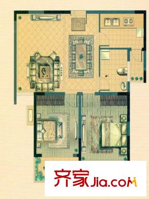 林景御園一期1#2#3#標準層B戶型圖 2室2廳1衛(wèi)1廚