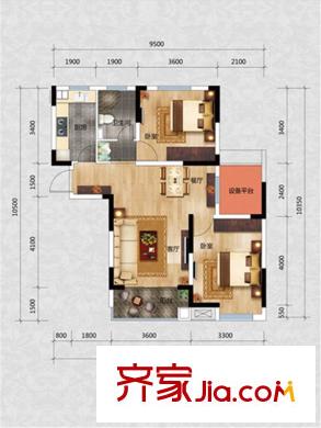 華菁水苑一期6-8#標(biāo)準(zhǔn)層C戶型 2室2廳1衛(wèi)1廚
