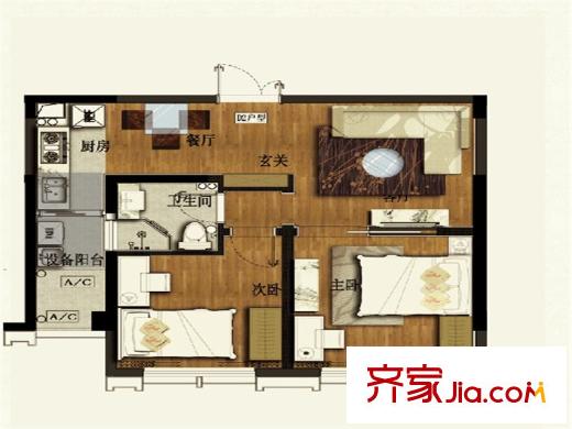 協(xié)眾水岸風(fēng)華一期17、18號樓標(biāo)準(zhǔn)層D2戶型 2室2廳1衛(wèi)1廚