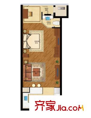 綠城水晶藍灣一期01、03幢標準層A2戶型 1室1廳1衛(wèi)1廚