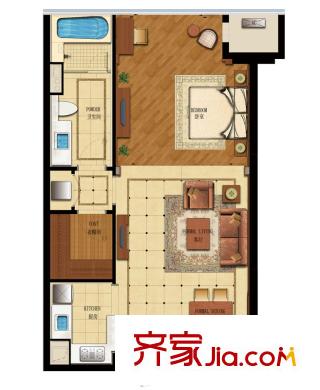 綠城水晶藍(lán)灣一期01、03幢公寓標(biāo)準(zhǔn)層B戶型 1室2廳1衛(wèi)1廚