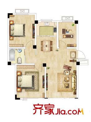 恒建金陵美域二期3、7號(hào)樓標(biāo)準(zhǔn)層C戶型 3室2廳1衛(wèi)1廚