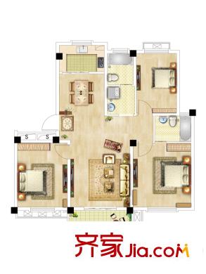 恒建金陵美域二期3、7號(hào)樓標(biāo)準(zhǔn)層B戶型 3室2廳2衛(wèi)1廚