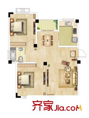 恒建金陵美域二期4號(hào)樓標(biāo)準(zhǔn)層D戶型 2室2廳1衛(wèi)1廚