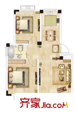 恒建金陵美域二期3、7號(hào)樓標(biāo)準(zhǔn)層A戶型 2室2廳1衛(wèi)1廚