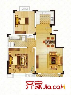 清香雅苑7號樓6層A2套型戶型圖 2室2廳1衛(wèi)1廚